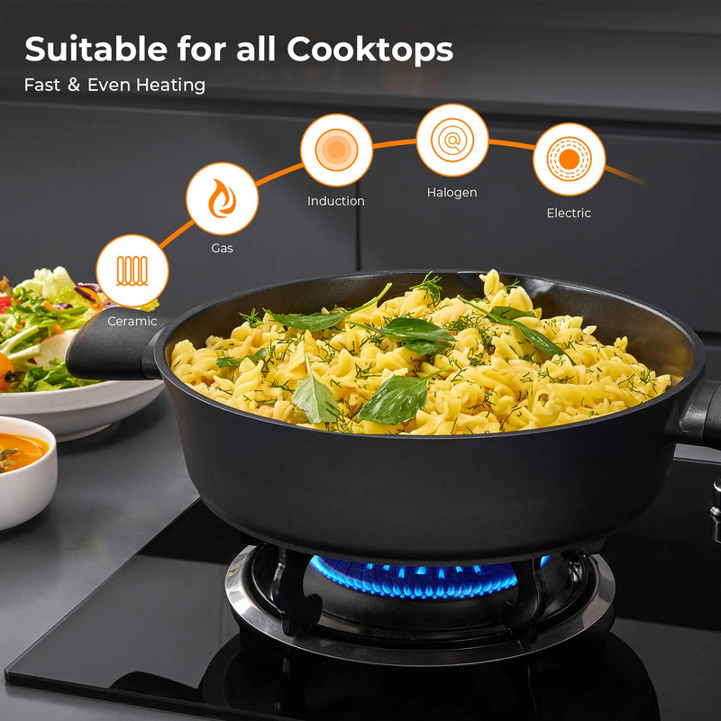 Frying Pan Induction with Lid, Sauté Pan, Serving Pan with High Rim, Cooking Pot 28 cm / 3.8 L with Anti-Scalding Handles