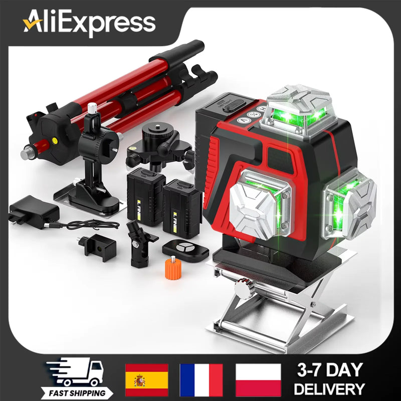 Professional 16 Lines 4D Laser Level Automatic 3 ° Line-holding pole Wall 360 Horizontal And Vertical Super power Green Beam