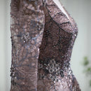 Sharon Said Dust Pink Long Sleeves Muslim Evening Dresses Pink Plus Size Luxury Dubai Formal Party Wedding Gown SS041 Customized