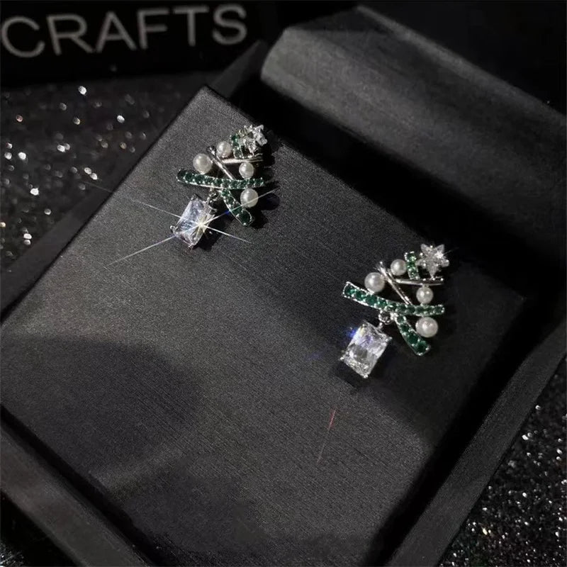 Colourful Zircon Christmas Tree Earrings For Women Sparkling Crystal Snowflake Elk Earring Girls New Year Holiday Jewelry Gifts