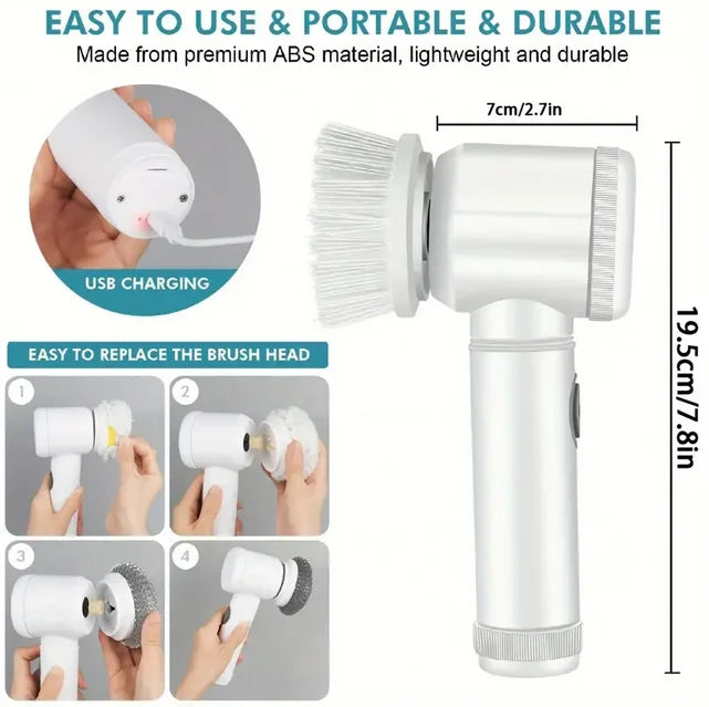 5-in-1 Electric Cleaning Brush Swivel Wireless Multipurpose Cleaner Practical Kitchen Living Room Bathroom Footwear Tile