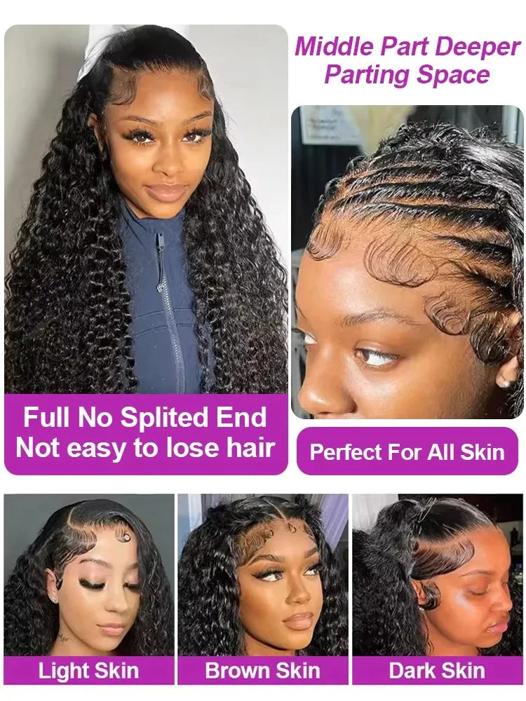 YKB 220% 13x6 HD Lace Frontal Human Hair Wigs Curly 30 40 Inch Lace Front Wig Deep Wave Brazilian Remy Hair PrePlucked For Women