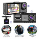 1080P Car Dash Cam With 32G Loop Recording Car DVR IPS Screen 3 Channel Cameras IR Night Vision Wide Angle Dashboard Recorder