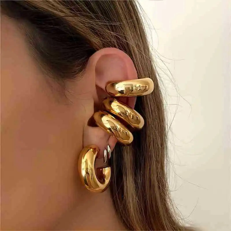 Stainless Steel C Shape Geometry Hollow Hoop Earrings Metalic Ear Bone Cartilage Earring Unisex Charms Jewelry Men Women Bijoux