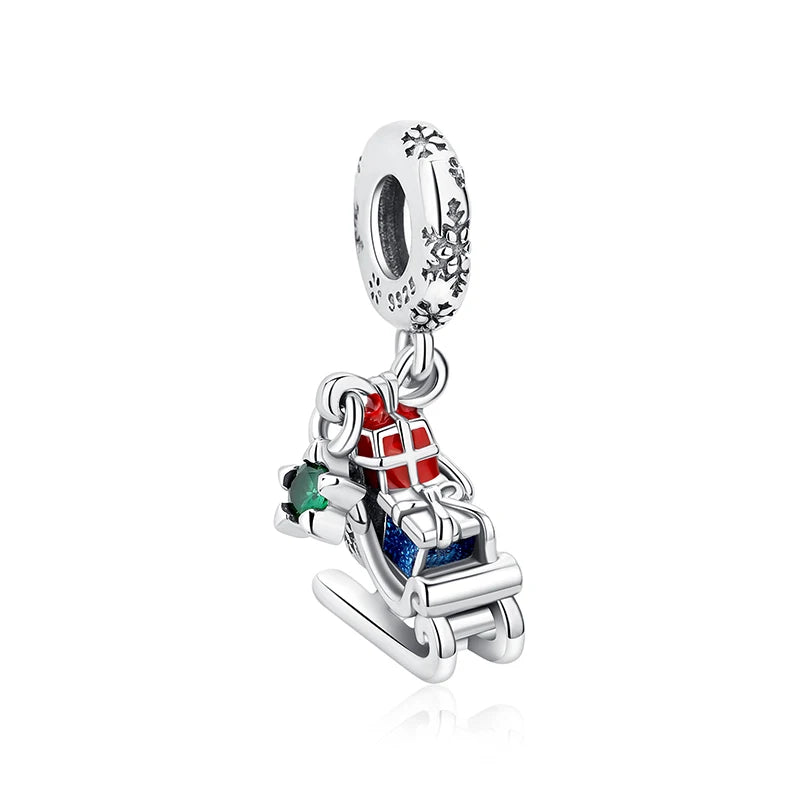 Original 925 Sterling Silver Charms Christmas Santa Reindeer Pendant Beads Fit Pan Brand Bracelets Necklaces Women DIY Jewelry