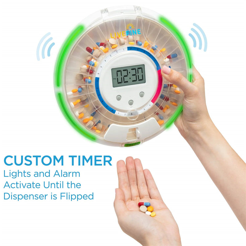 LiveFine Automatic Pill Dispenser W/28-Day Organizer, 6 Dosage Templates, LCD Display