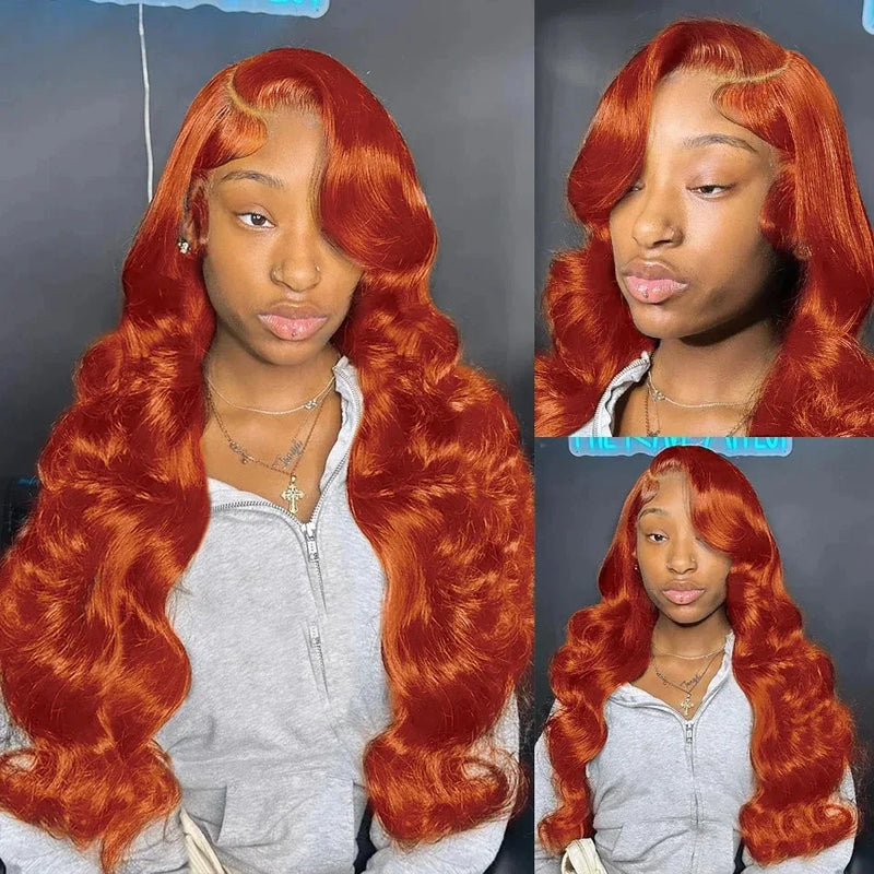 30 40 Inch Orange Ginger Body Wave Human Hair Wigs 13x6 HD Lace Frontal 350 Colored Water Wave Wig Brazilian Preplucked Raw Hair