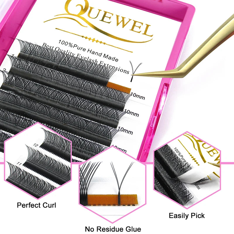 Quewel YY Shaped 2D Lashes Extension 0.05/0.07 Faux Mink B/C/D/CC/DD 8-15mm Natural Soft Eyelash Premade Volume Fan Y Lashes