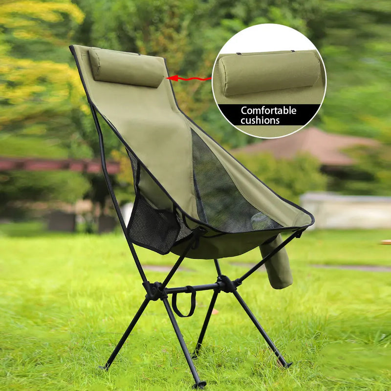 Portable Folding Camping Chair with Headrest Lightweight Tourist Chairs Aluminum Alloy Fishing Chair Outdoor Furniture