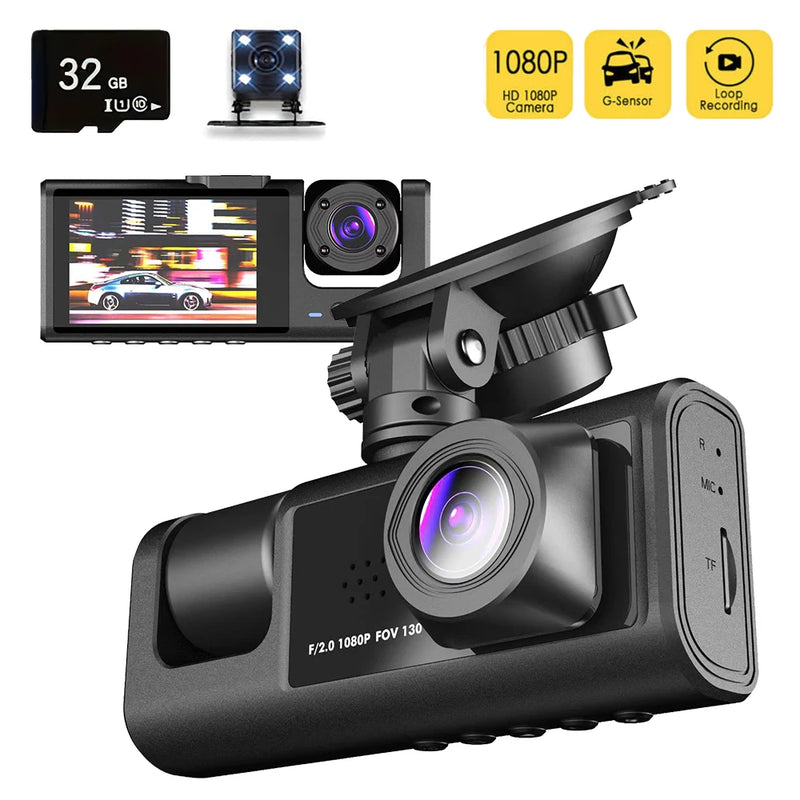 3 Camra Dash Cam for Cars Camera 1080P Car Dvr Vehicle Recorder Video Recorder Front and Rear Camera W/ IR Night Vision Dashcam