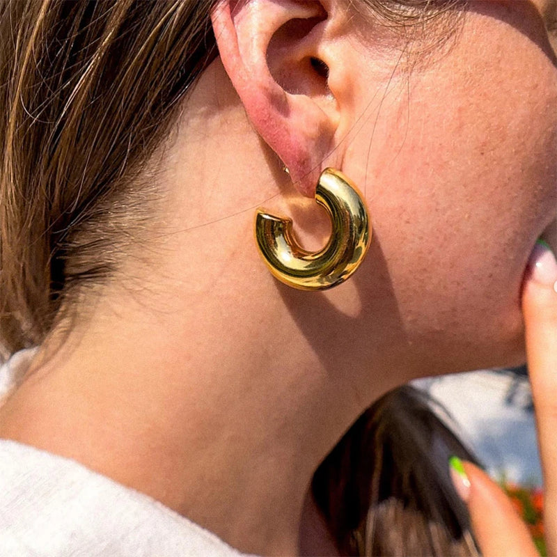 Stainless Steel C Shape Geometry Hollow Hoop Earrings Metalic Ear Bone Cartilage Earring Unisex Charms Jewelry Men Women Bijoux