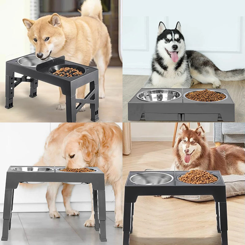 Lifting Adjustable Dog Feeder Bowls Stand  Double Stainless Steel Food Water Bowls Dry Wet Separation For Small Medium Large Dog