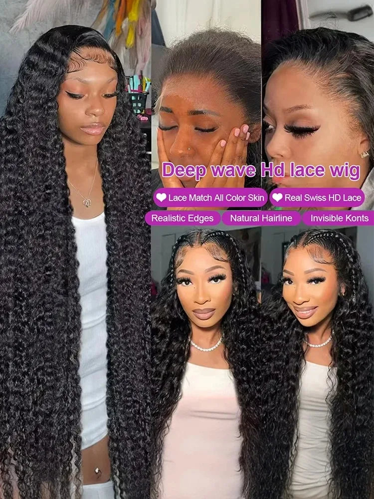 YKB 220% 13x6 HD Lace Frontal Human Hair Wigs Curly 30 40 Inch Lace Front Wig Deep Wave Brazilian Remy Hair PrePlucked For Women