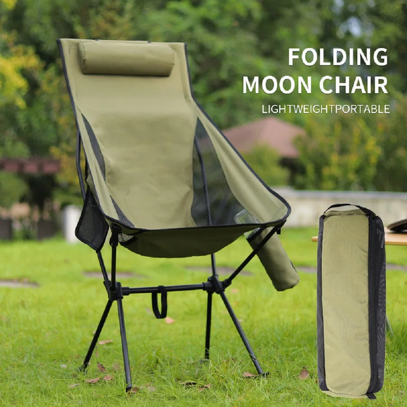 Portable Folding Camping Chair with Headrest Lightweight Tourist Chairs Aluminum Alloy Fishing Chair Outdoor Furniture