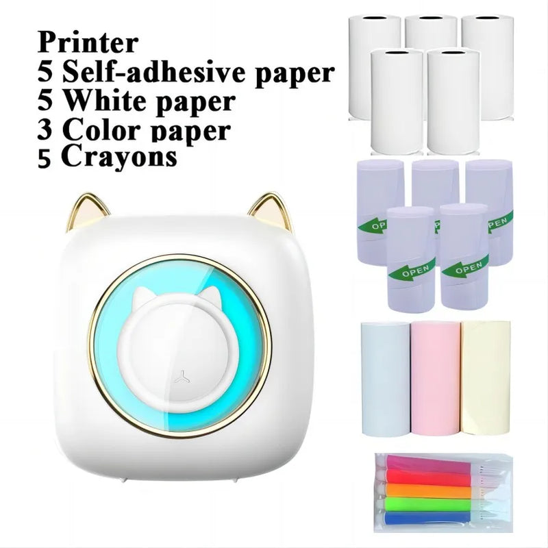 C23 Bluetooth Thermal Photos Printer LED Ambient Light Flashes Portable MINI Wireless HD Inkless Printing Self-adhesive Paper