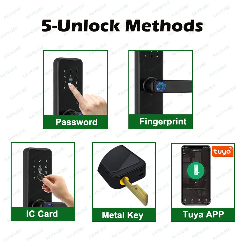 RAYKUBE Biometric Fingerprint Door Lock K7 Pro+ Smart Lock Tuya App Remote Unlocking Keyless Lock Electronic Door Lock