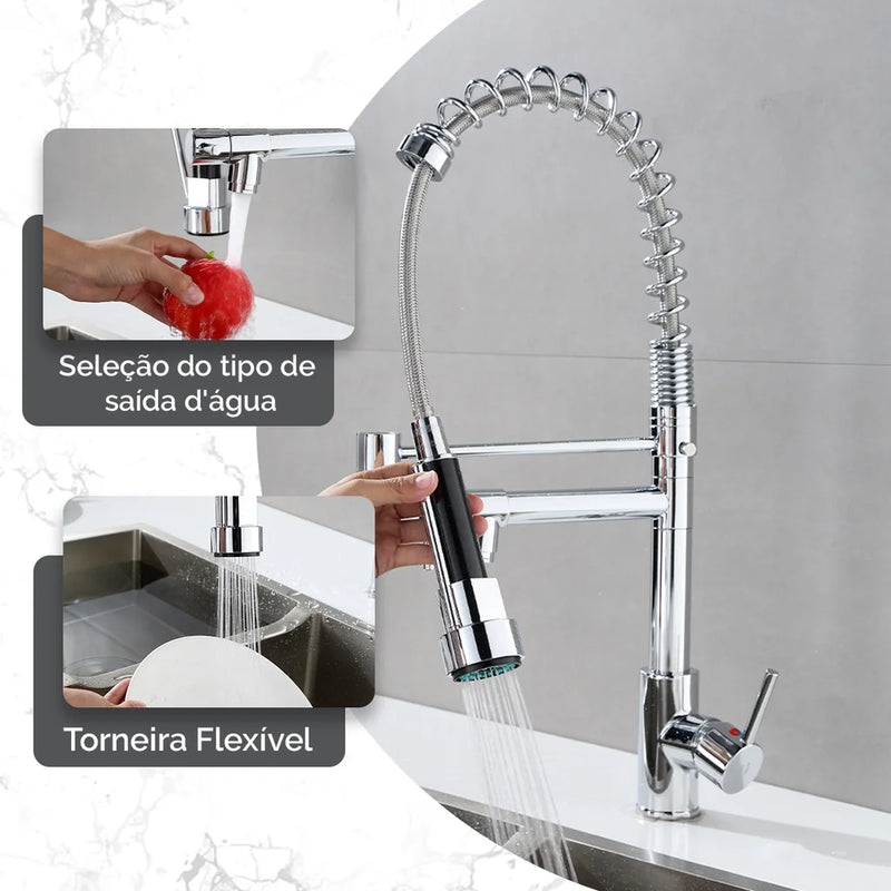 Torneira de cozinha gourmet com spray articulado para fácil cozinha - Torneira spray mono comando
