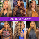 MELODIE 32 Inch Highlight 13x6 HD Lace Frontal Wig Straight Human Hair Wigs 4/27 Ombre Colored Brazilian 200 Density For Women