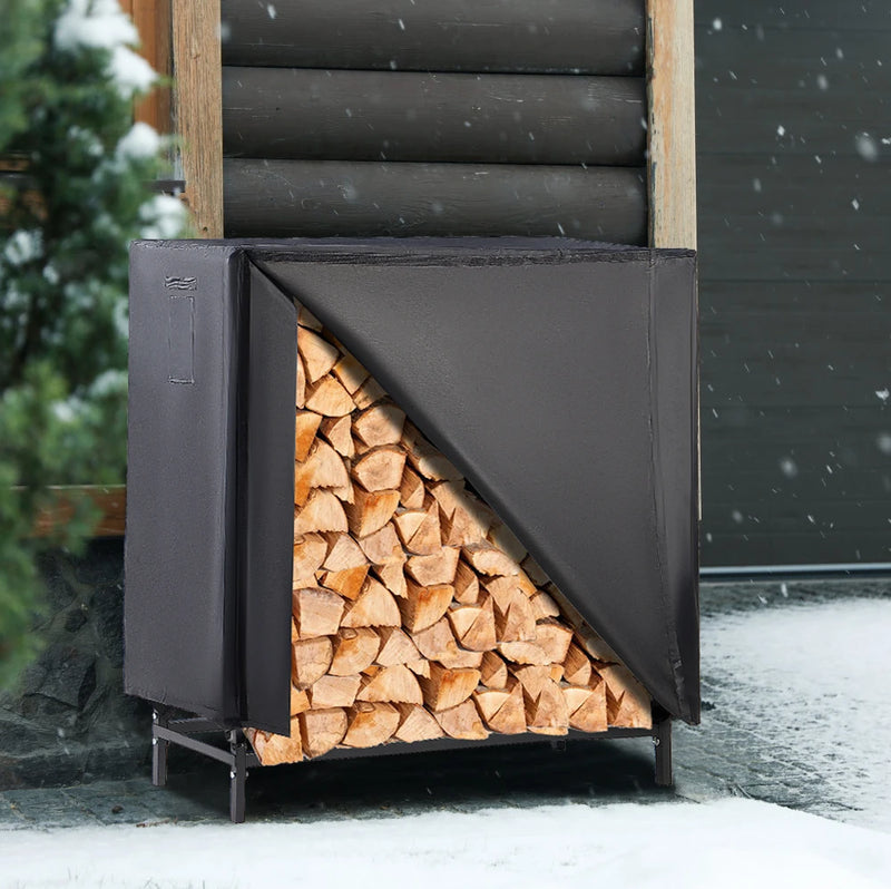 48" Large Metal Indoor Outdoor Fire Wood Log Rack With Cover, Waterproof Firewood Storage, Heavy Duty for Home and Outdoors