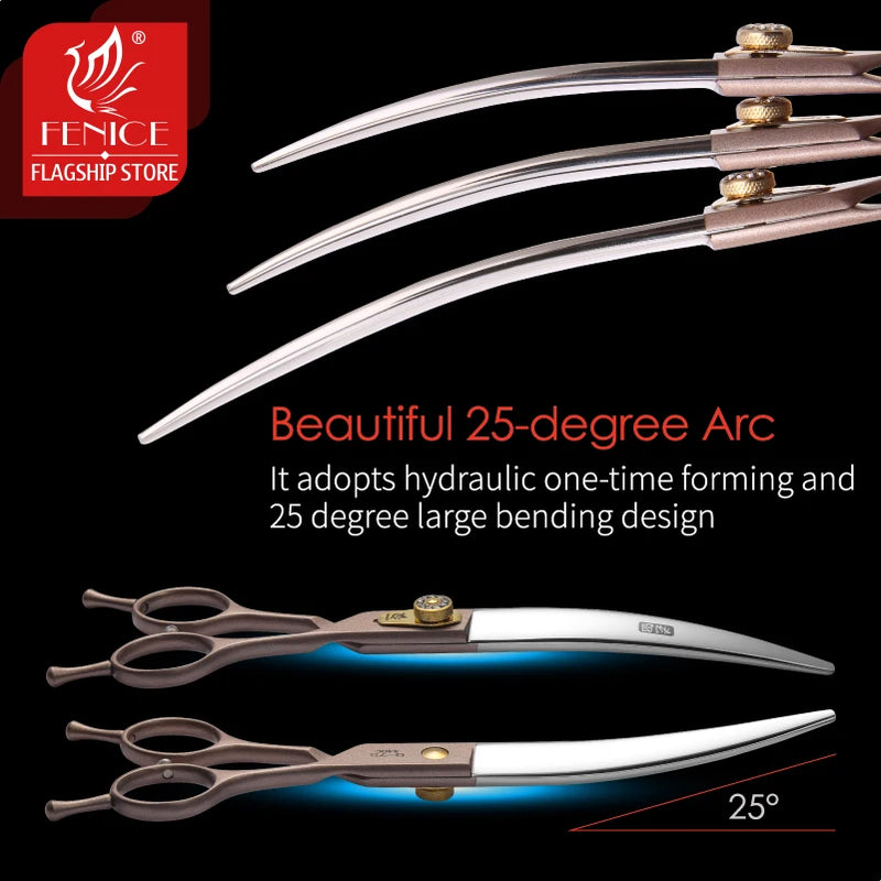 Fenice Professional 7 inch 7.5 inch 8 inch rose gold pet dog small animal grooming hair cut curved scissors