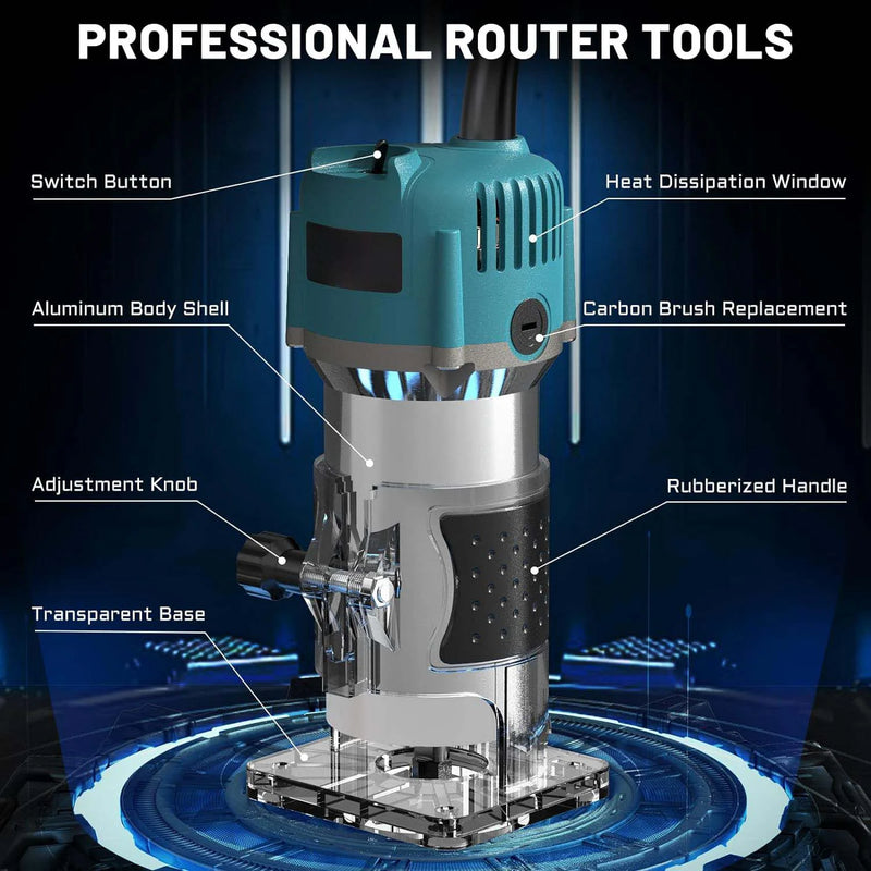 800W 30000RPM Wood Router Machine woodwork Electric Trimmer 1/4 Inch Wood Carving millilling products carenter Power drinking