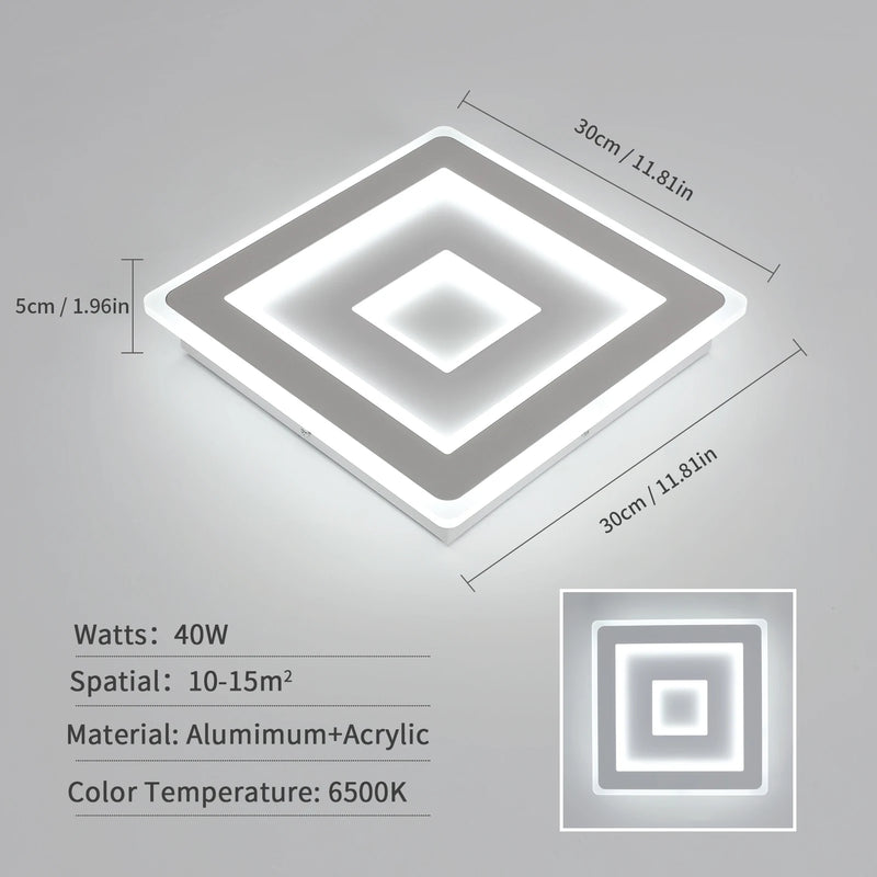 White LED Modern Square Ceiling Lamp,42W Acrylic LED Ceiling Light for Bedroom,Living Room,Hallway,Bathroom ,Kitchen