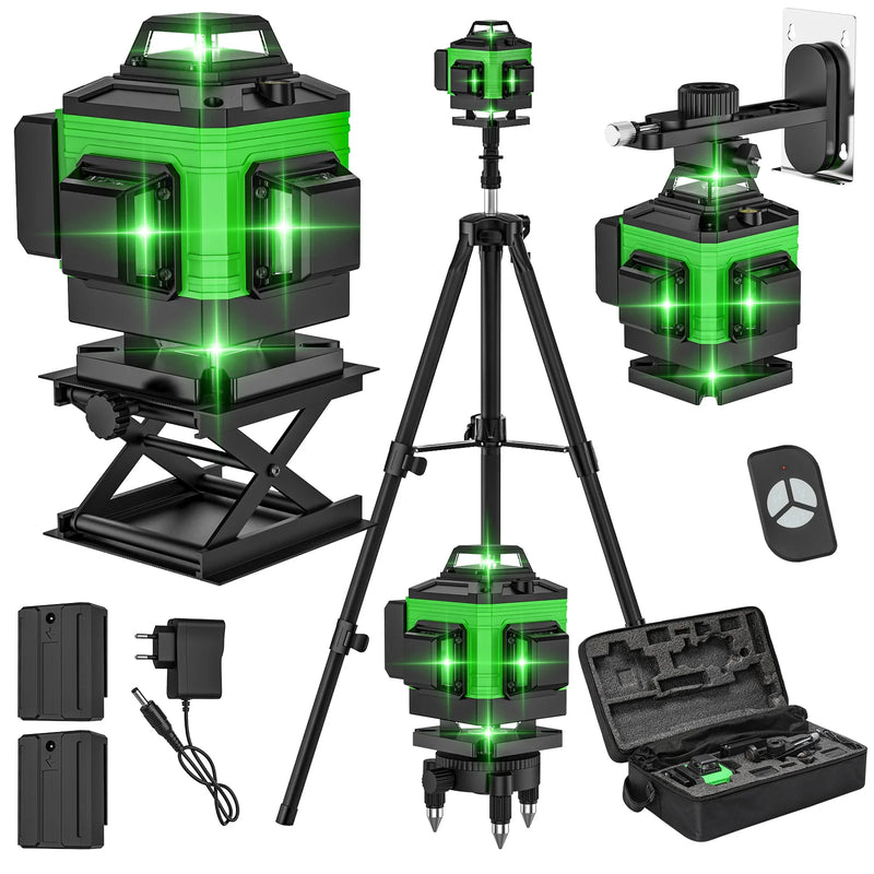 16 Lines 4D Laser Level 12 Lines 3D level 360 ° selflifting Horizontal and Vertical Cross Super power Green Laser Beams