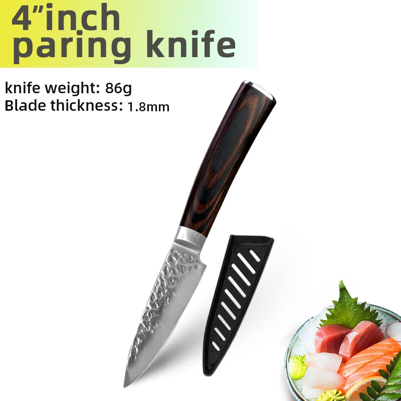 Kitchen Knife Japanese Chef Knives Set 7CR17 High Carbon Stainless Steel Full Tang Hammer Pattern Meat Cleaver Utility Santoku K