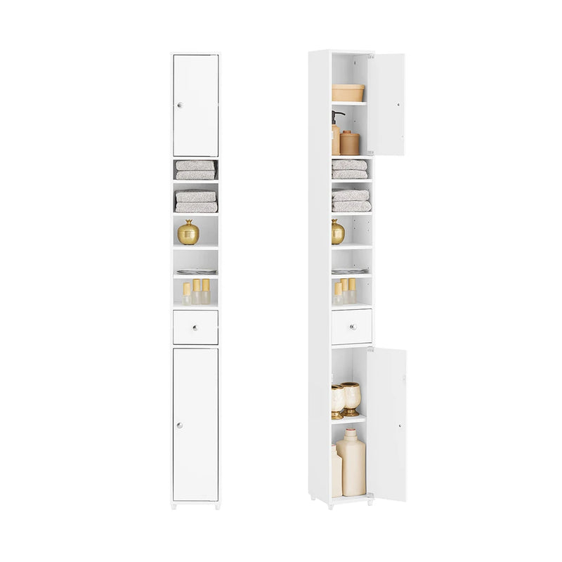 SoBuy BZR34 high cabinet with 5 compartments Bathroom cabinet with 1 drawer and doors bathroom furniture White BHT about 20x180x20cm