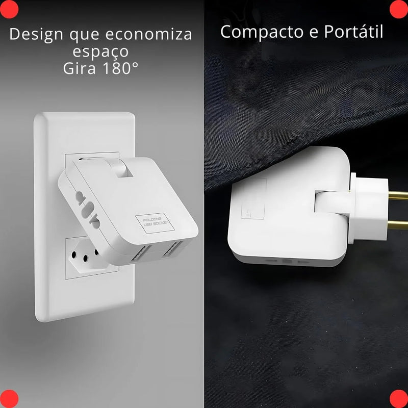 Benjamin Bivolt Socket Adapter with 2 USB Ports-Universal Mobile Phone Charger, Practical and Portable, Ideal for Travel