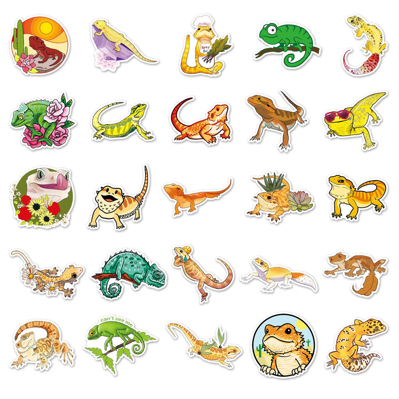 10/30/50PCS Funny Gecko Lizard Stickers Reptile Decoration PVC Decals Suitcase Fridge Phone Wall DIY Graffiti Kids Toy Gift