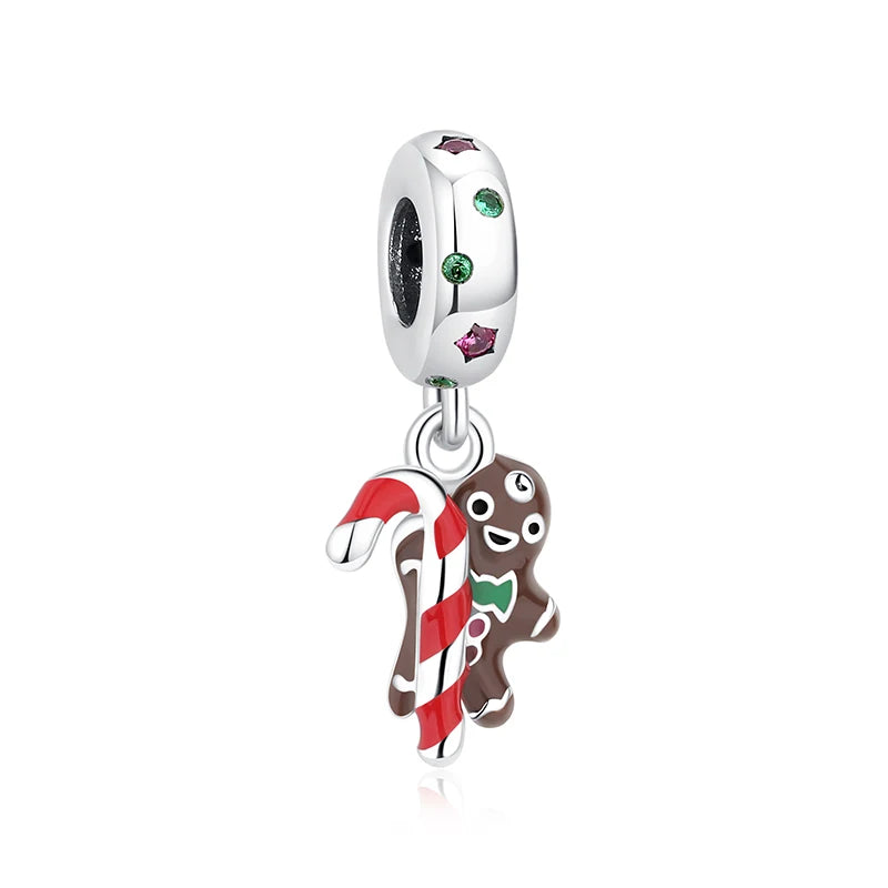 Original 925 Sterling Silver Charms Christmas Santa Reindeer Pendant Beads Fit Pan Brand Bracelets Necklaces Women DIY Jewelry