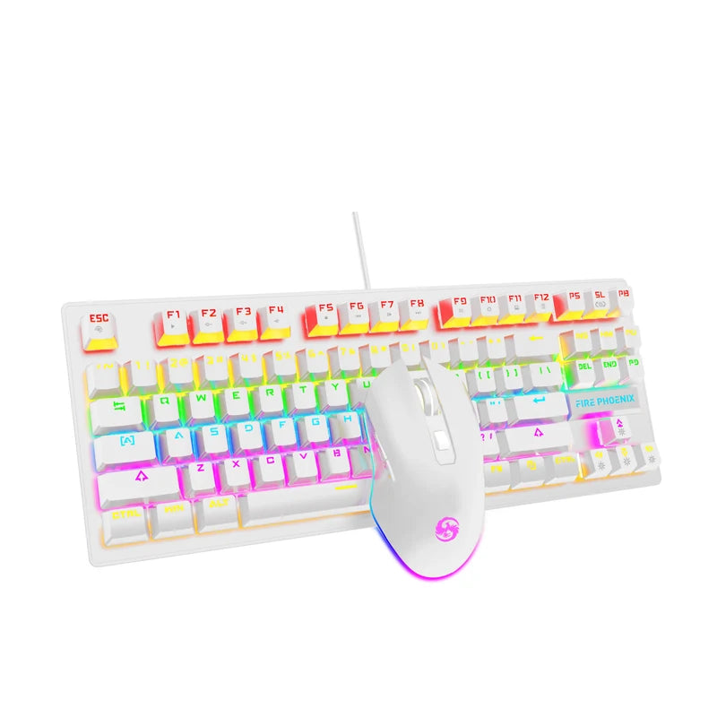 Mechanical Keyboard Kit And Mouse Gamer 3200 Dpi Wired Abnt2 Lighting Led Rgb Switch Blue 60% White Be-k1 Luuk Young