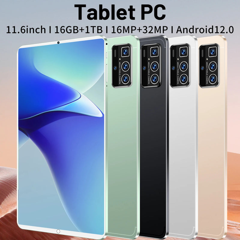 2024 5G Tablet Android 12.0 Brand New 11.6 inch 16GB RAM 1TB ROM Tablet 16MP 32MP 8800mAh 10Core WIFI Bluetooth Network Tablet