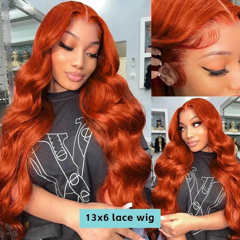 30 40 Inch Orange Ginger Body Wave Human Hair Wigs 13x6 HD Lace Frontal 350 Colored Water Wave Wig Brazilian Preplucked Raw Hair