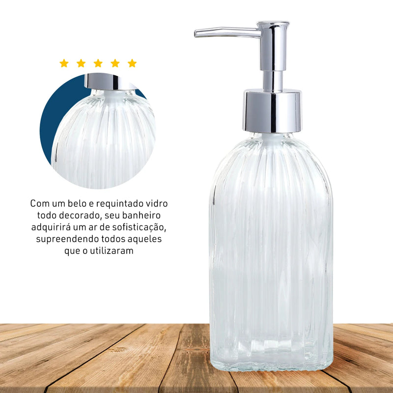 Dispenser De Vidro 400ml Transparente Sabonete Líquido E Álcool Banheiro - Dolce Home