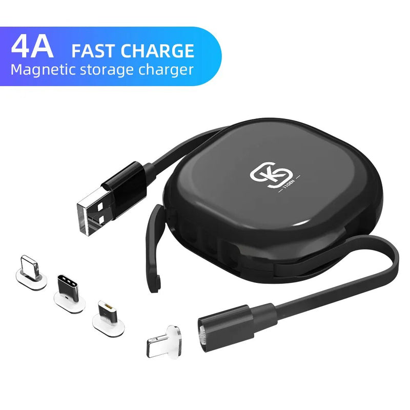 Sikai Magnetic Charging USB Cable for iPhone Type C Micro Retractable Charger Cable 100cm 4A Fast Charging USB Cable for Huawei