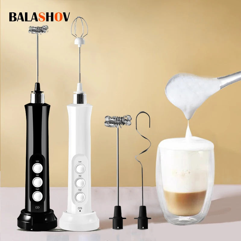 3 In 1 Portable Rechargeable Electric Milk Frother Foam Maker Handheld Foamer High Speeds Drink Mixer Coffee Frothing Wand