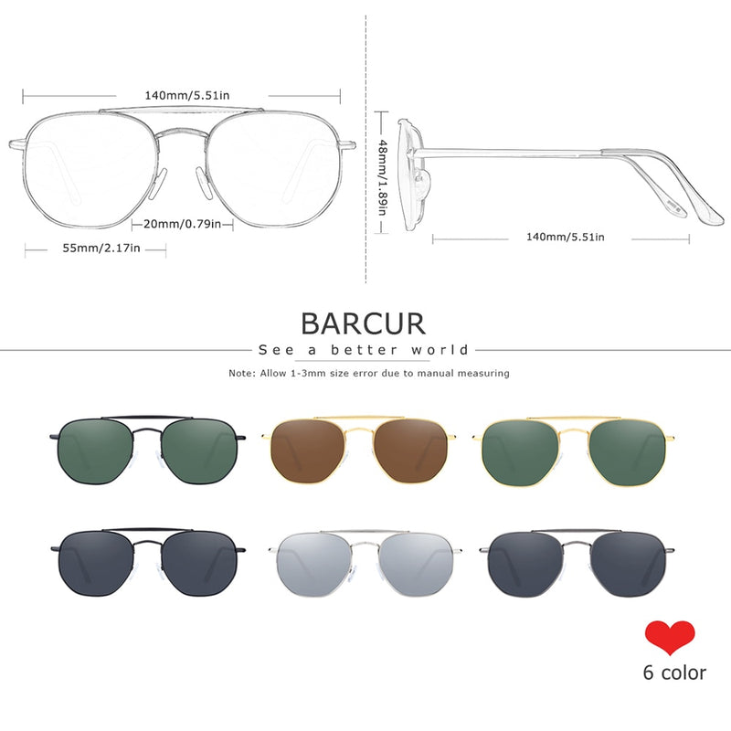 BARCUR Original Square Sunglasses For Men Polarized Women Hexagon Sun Glasses Oculos De Sol Gafas Lunette De soleil femme