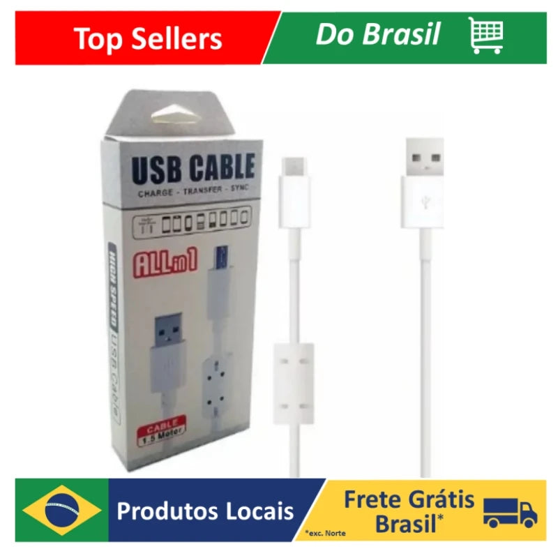 Cabo para carregar USB - V8 MICRO, Tipo C 1.5m dados E carga Com Filtro Reforçado All In 1