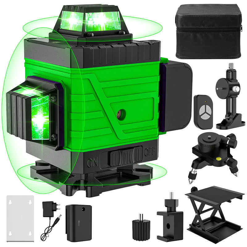 16 Lines 4D Laser Level 12 Lines 3D level 360 ° selflifting Horizontal and Vertical Cross Super power Green Laser Beams