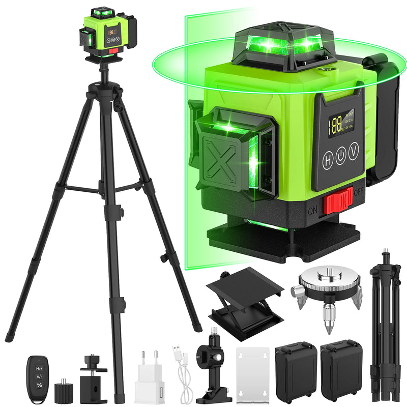 16 Lines 4D Laser Level 12 Lines 3D level 360 ° selflifting Horizontal and Vertical Cross Super power Green Laser Beams