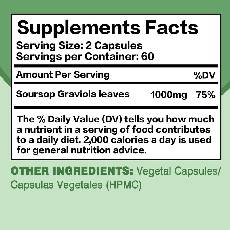 Soursop Graviola - Immune Enhancement Promote Digestion & Cellular Health, Improve Mood and Relieve Stress - 120 Capsules