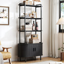 71" Tall Bookshelf,4-Tier Book Shelf with Storage Cabinet,Modern Bookcase with Sliding Door & Adjustable Footpad