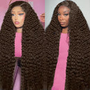 Curly wigs Transparent Lace Front Wig Chocolate Brown 13x4 Lace Frontal Human Hair Wig Brazilian Deep Wave For Women Pre Plucked