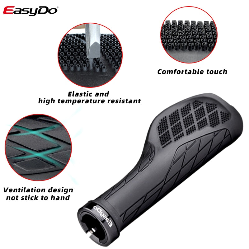 EasyDo Bicycle Handlebar Grip Anti Slip TPR Rubber Ergonomic MTB Grip MTB Road Bike Shock Absorption End Lock Accessories