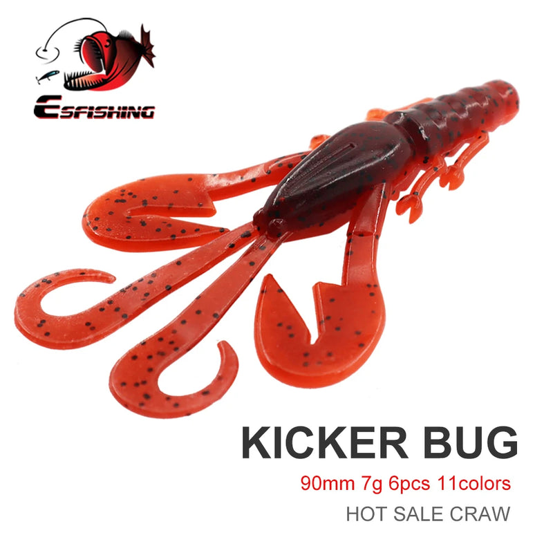 ESFISHING Craw Baits Kicker Bug 90mm Peche Wholesale Wobblers For Trolling Shine Silicone Pesca Soft Fishing Lure Bait Tackle