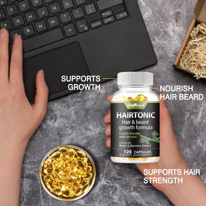 Hair & Beard Growth Supplements - Biotin & Bamboo Extract - for Men’s Beard and Hair Growth, Relieve Hair Loss - 120 Capsules
