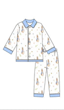 Easter boutique children's suit lapel lace short sleeve elastic rabbit flower print trousers girls boys trousers pajamas set