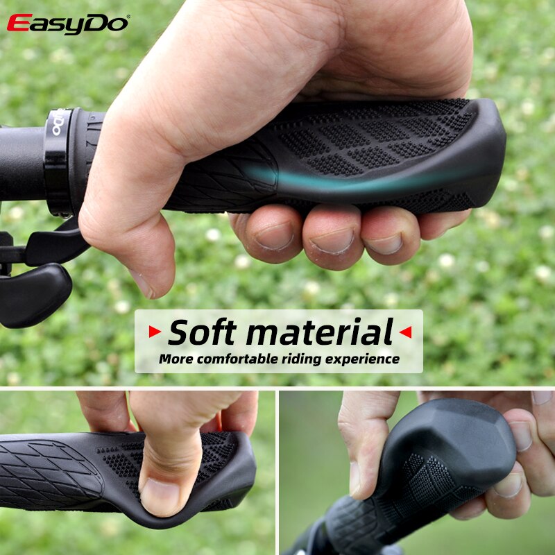 EasyDo Bicycle Handlebar Grip Anti Slip TPR Rubber Ergonomic MTB Grip MTB Road Bike Shock Absorption End Lock Accessories